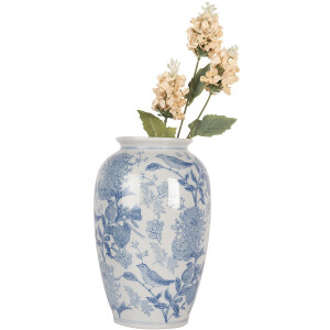 Clayre & Eef 6CE2102 Vaas keramiek wit-blauw Ø 17x27 cm Botanische stijl