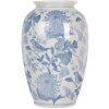 Clayre & Eef 6CE2102 Vaas keramiek wit-blauw Ø 17x27 cm Botanische stijl