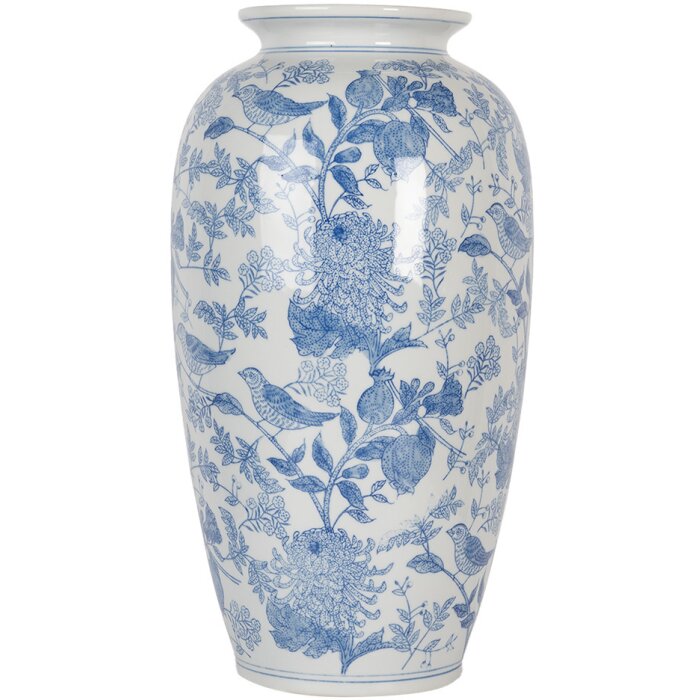 Clayre & Eef 6CE2103 Vaas keramiek wit-blauw Ø 19x37 cm