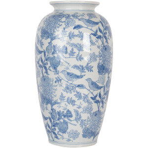 Clayre & Eef 6CE2103 Vaas keramiek wit-blauw Ø 19x37 cm