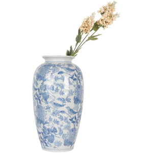 Clayre & Eef 6CE2103 Vaas keramiek wit-blauw Ø 19x37 cm
