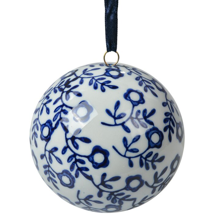 Clayre & Eef Decoratieve Bal Wit Blauw Ø 8 cm Vintage Keramische Bal