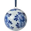 Clayre & Eef Decoratiebal Ø 8 cm Wit Blauw Keramiek met Hanger
