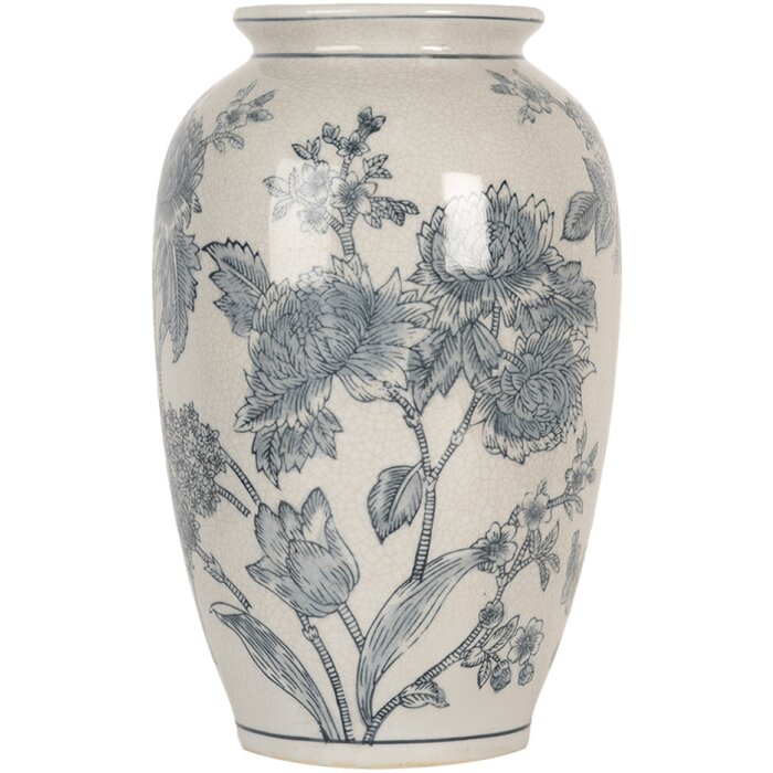 Clayre & Eef 6CE2074 Vaas Wit Blauw Ø17 cm Hoogte 27 cm