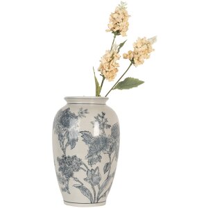 Clayre & Eef 6CE2074 Vaas Wit Blauw Ø17 cm Hoogte 27 cm