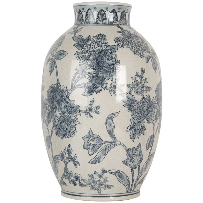 Clayre & Eef 6CE2075 Vaas Wit Blauw Keramiek Ø22x36 cm Boheemse Stijl