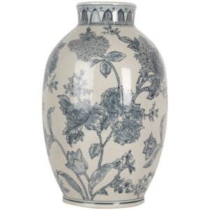 Clayre & Eef 6CE2075 Vaas Wit Blauw Keramiek Ø22x36 cm Boheemse Stijl