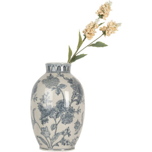 Clayre & Eef 6CE2075 Vaas Wit Blauw Keramiek Ø22x36 cm Boheemse Stijl