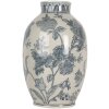 Clayre & Eef 6CE2075 Vaas Wit Blauw Keramiek Ø22x36 cm Boheemse Stijl