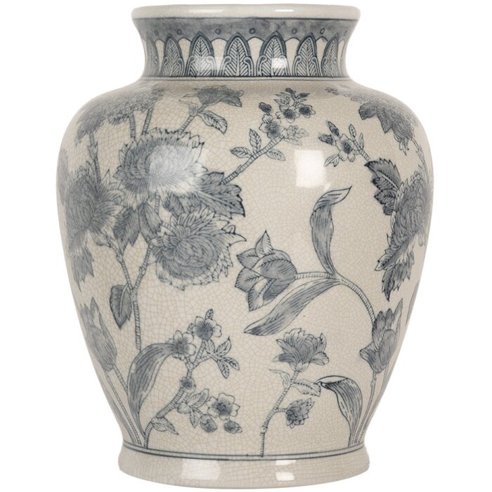Clayre & Eef 6CE2076 Vaas wit-blauw Ø 23x29 cm keramiek met bloemenpatroon