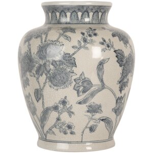 Clayre & Eef 6CE2076 Vaas wit-blauw Ø 23x29 cm keramiek met bloemenpatroon