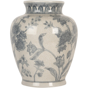 Clayre & Eef 6CE2076 Vaas wit-blauw Ø 23x29 cm keramiek met bloemenpatroon