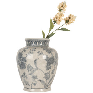 Clayre & Eef 6CE2076 Vaas wit-blauw Ø 23x29 cm keramiek met bloemenpatroon
