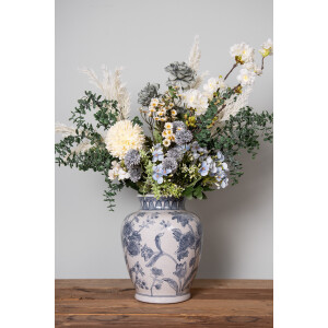 Clayre & Eef 6CE2076 Vaas wit-blauw Ø 23x29 cm keramiek met bloemenpatroon