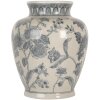 Clayre & Eef 6CE2076 Vaas wit-blauw Ø 23x29 cm keramiek met bloemenpatroon