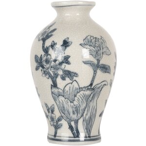 Clayre & Eef 6CE2078 Vaas Wit-Blauw Ø 9x15 cm Keramiek Vintage Design