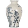 Clayre & Eef 6CE2078 Vaas Wit-Blauw Ø 9x15 cm Keramiek Vintage Design