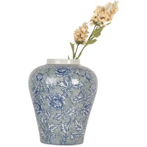 Clayre & Eef 6CE2084 Vaas keramiek blauwgroen Ø 21 cm Hoogte 26 cm