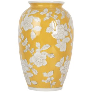 Clayre & Eef 6CE2088 Vaas Geel-Wit Ø 17x27 cm Keramiek Retro Vintage Stijl