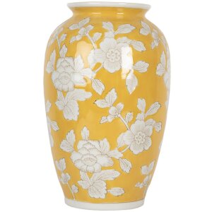 Clayre & Eef 6CE2088 Vaas Geel-Wit Ø 17x27 cm Keramiek Retro Vintage Stijl