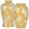 Clayre & Eef 6CE2088 Vaas Geel-Wit Ø 17x27 cm Keramiek Retro Vintage Stijl