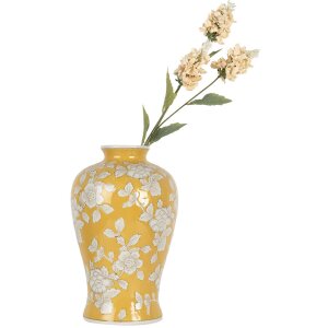 Clayre & Eef 6CE2089 Vaas Retro Keramiek Vaas Geel Wit Ø19xH32 cm
