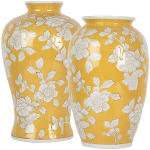 Clayre & Eef 6CE2089 Vaas Retro Keramiek Vaas Geel Wit Ø19xH32 cm