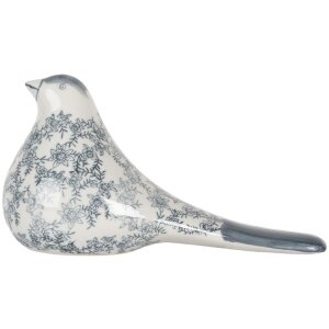 Clayre & Eef Decoratie Vogel Wit-Blauw 25x11x13 cm Keramiek Vintage Stijl