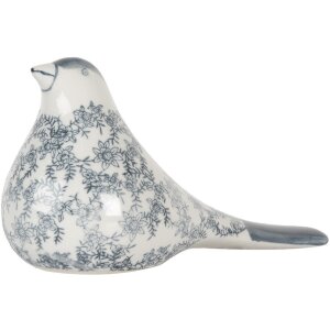 Clayre & Eef Decoratie Vogel Wit-Blauw 25x11x13 cm Keramiek Vintage Stijl