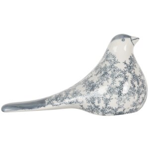 Clayre & Eef Decoratie Vogel Wit-Blauw 25x11x13 cm Keramiek Vintage Stijl