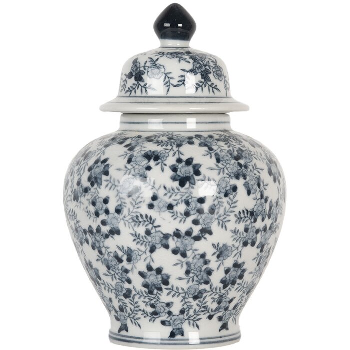 Clayre & Eef 6CE2099 Decoratieve pot met deksel Wit Blauw Ø 14x21 cm