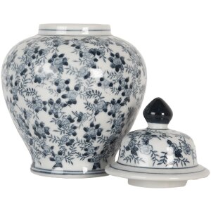 Clayre & Eef 6CE2099 Decoratieve pot met deksel Wit Blauw Ø 14x21 cm