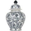 Clayre & Eef 6CE2099 Decoratieve pot met deksel Wit Blauw Ø 14x21 cm
