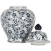 Clayre & Eef 6CE2099 Decoratieve pot met deksel Wit Blauw Ø 14x21 cm