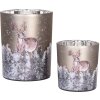 Clayre & Eef 6GL4984 Theelichthouder Set Glazen Hertenmotief Grijsbruin Set van 2