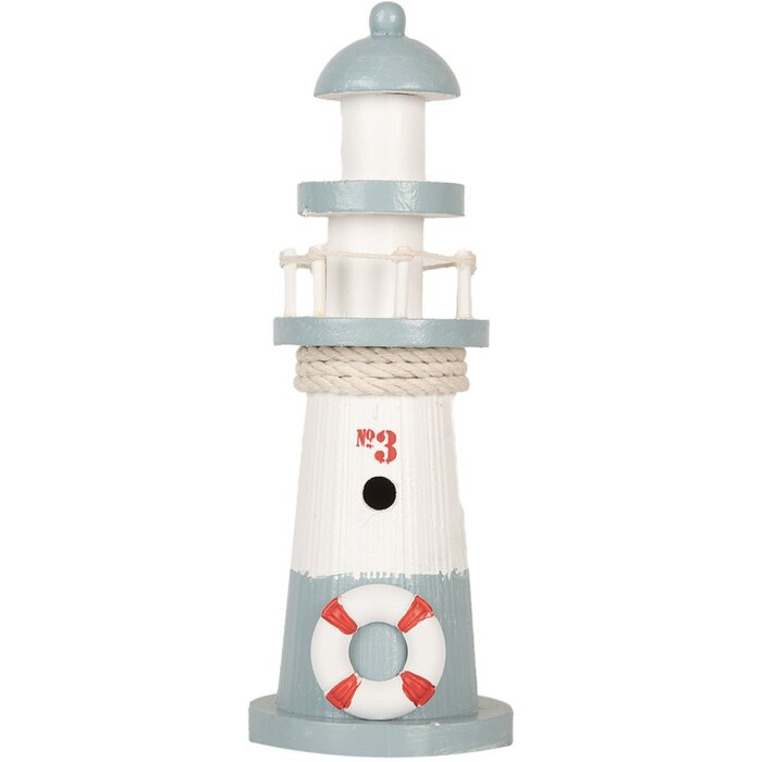 Clayre & Eef 6H2404 Decoratieve Vuurtoren Wit Blauw Ø 8 x 22 cm MDF hout