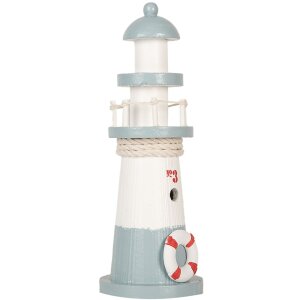 Clayre & Eef 6H2404 Decoratieve Vuurtoren Wit Blauw Ø 8 x 22 cm MDF hout