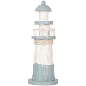 Clayre & Eef 6H2404 Decoratieve Vuurtoren Wit Blauw Ø 8 x 22 cm MDF hout