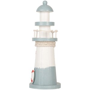 Clayre & Eef 6H2404 Decoratieve Vuurtoren Wit Blauw Ø 8 x 22 cm MDF hout