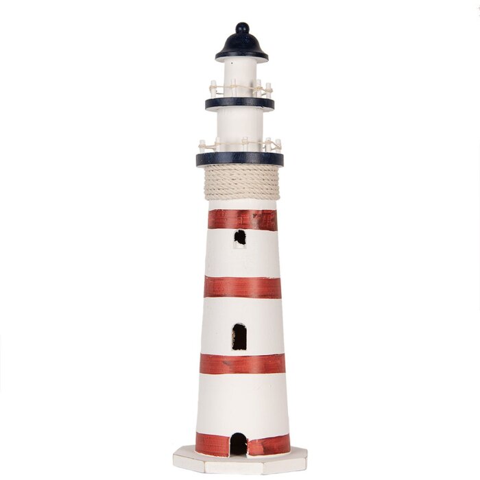 Clayre & Eef Decoratieve Vuurtoren Wit-Rood Ø 15x48 cm MDF Hout