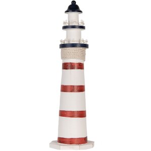 Clayre & Eef Decoratieve Vuurtoren Wit-Rood Ø 15x48 cm MDF Hout