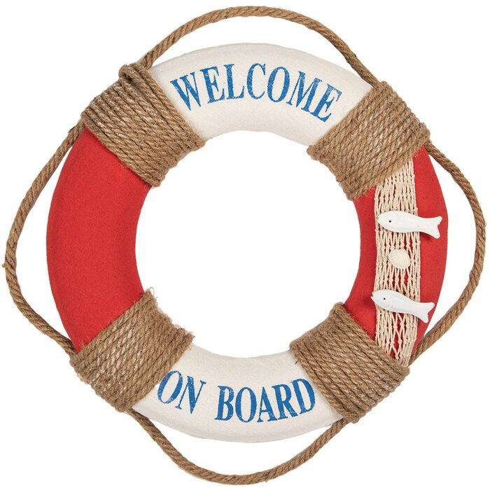 Clayre & Eef Decoratie Reddingsboei Ø 37x7 cm Wit Rood Nautisch