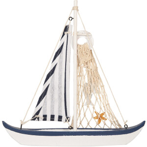 Clayre & Eef Decoratie Zeilboot 25x6x25 cm Wit Blauw MDF Houten Maritieme Decoratie