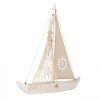 Clayre & Eef Decoratieve Zeilboot Maritieme Houten Decoratie Beige Wit 34x7x38 cm