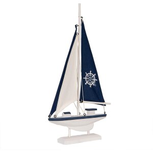 Clayre & Eef Decoratie Zeilboot 20x4x37 cm Maritieme Houten Decoratie Wit Blauw