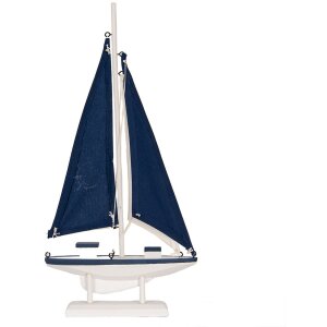 Clayre & Eef Decoratie Zeilboot 20x4x37 cm Maritieme Houten Decoratie Wit Blauw