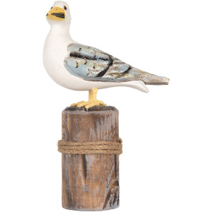 Clayre & Eef Decoratieve Vogels op Houten Stokken Maritiem Set van 2 Bruin Wit
