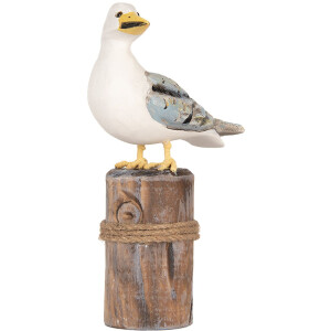 Clayre & Eef Decoratieve Vogels op Houten Stokken Maritiem Set van 2 Bruin Wit