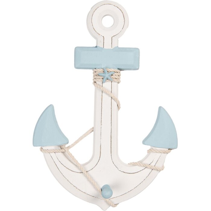 Clayre & Eef Decoratie Anker 22x5x33 cm Wit Blauw MDF Hout Maritiem
