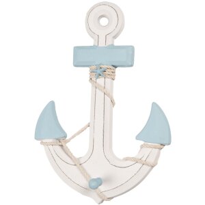 Clayre & Eef Decoratie Anker 22x5x33 cm Wit Blauw MDF Hout Maritiem